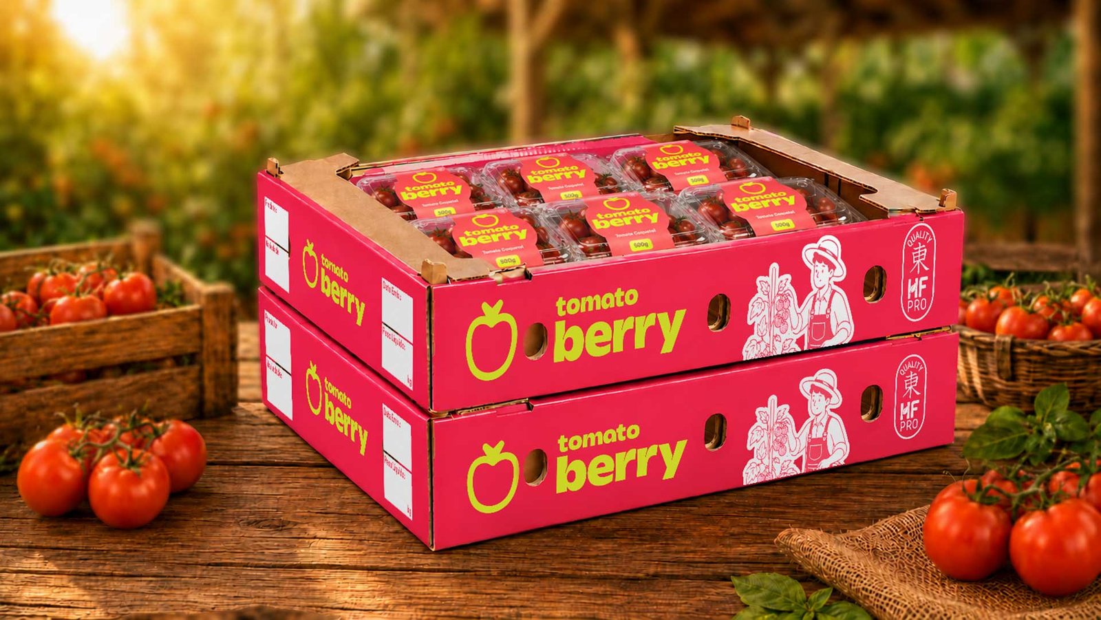 Caixa Container com a Identidade de marca Tomato Berry